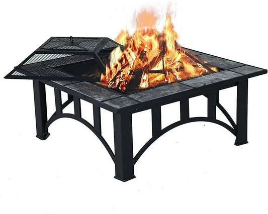 Grand Patio Fire Pits for Outside 35'' Wood Burning Sizequare Marble Tile Tabletop Fire Tables for Patio Bonfire,Camping,Outdoor Heating, with Sizepark Sizecreen and Poker