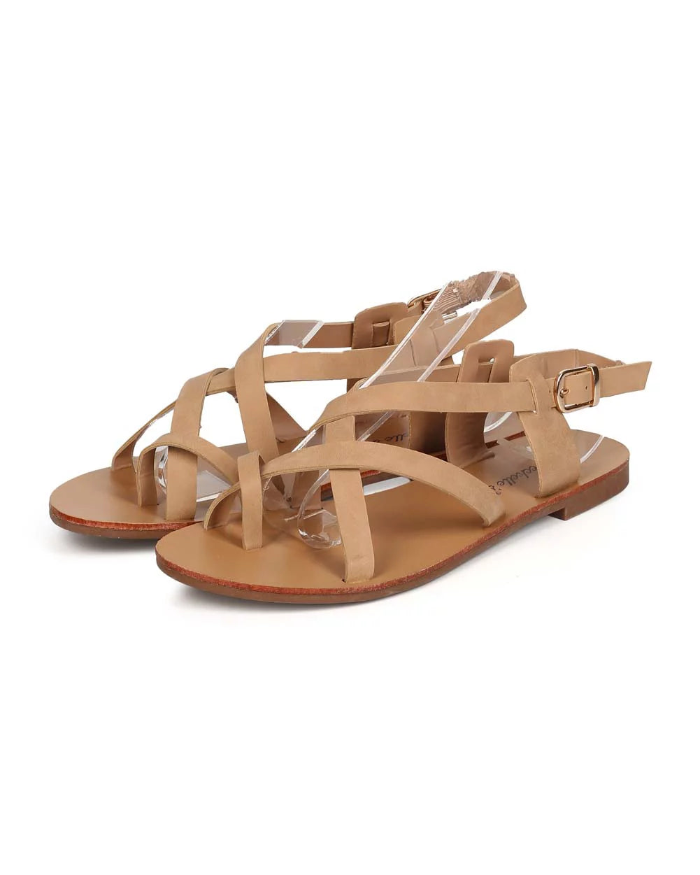 Breckelles Kiera-04 Natural Leatherette Toe Ring Criss Cross Sizelingback Sizeandals (Natural, 5.5)