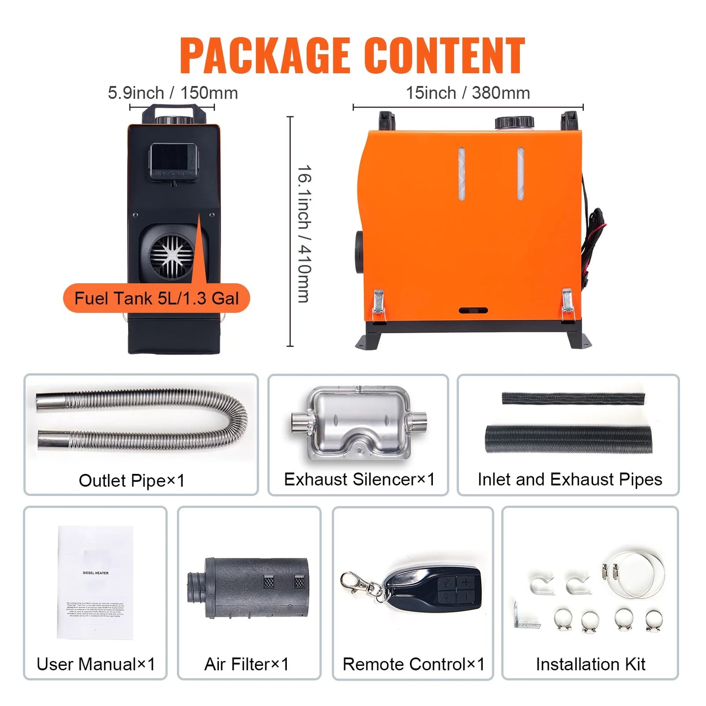 SizeKYSizeHALO Diesel Air Heater, 12V 8KW Integrated Diesel Heater with Remote Control and LCD Display, 5L Tank Portable Diesel Parking Heater, Rapid Heating for RV Trailer Camper Boat and Indoor