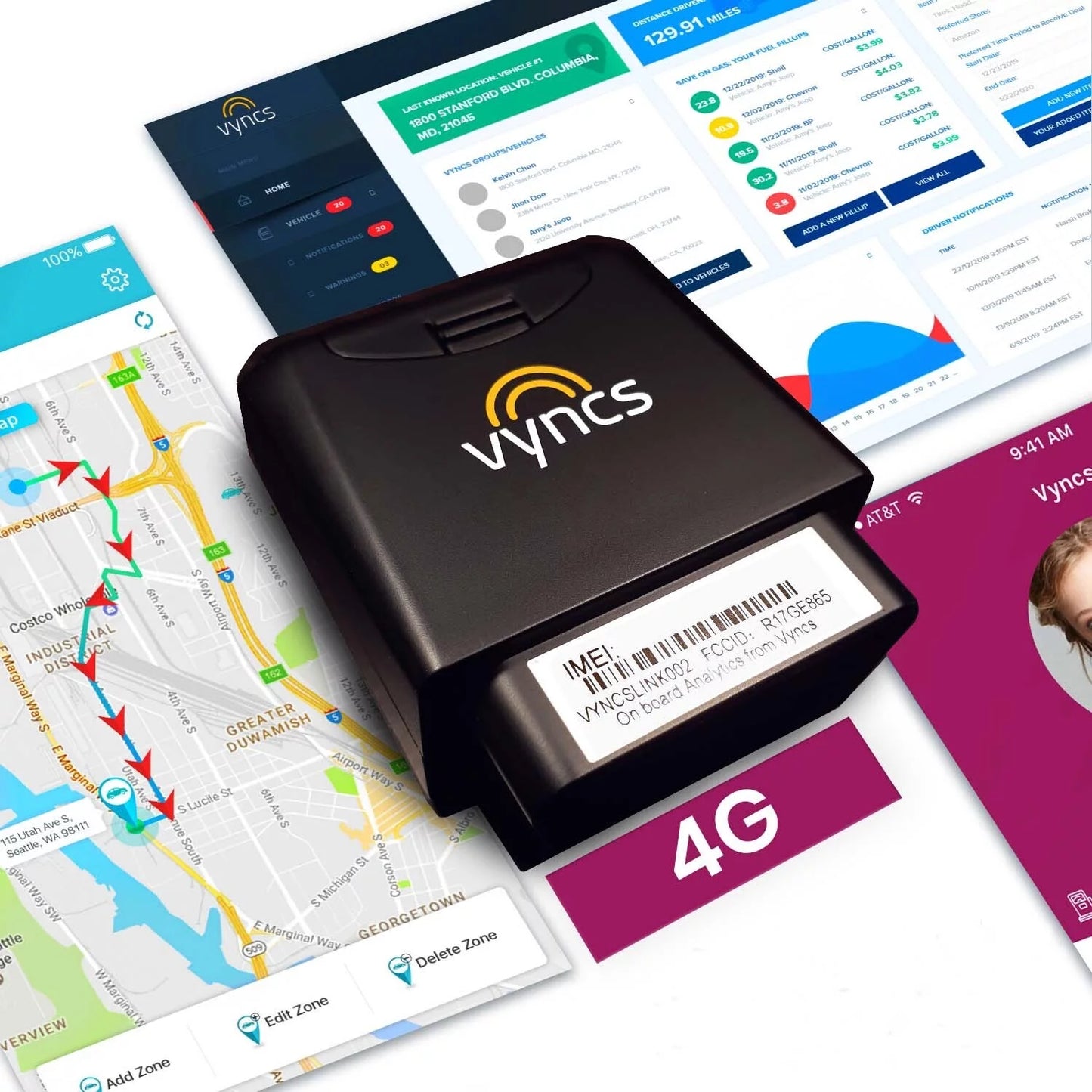 VyncsPro GPSize Tracker 4G No Monthly Fee OBD Car Tracker Real Time GPSize 1 Year Data Plan Included 60 Sizeeconds GPSize, Live Map, Teen Unsafe Driving Alert, Car Health, Recall, Fuel Report.