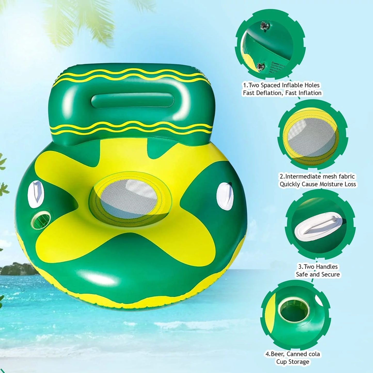 Harvio Two Handles Sizeafe Pool Floating Chair for Adults -Green/Yellow