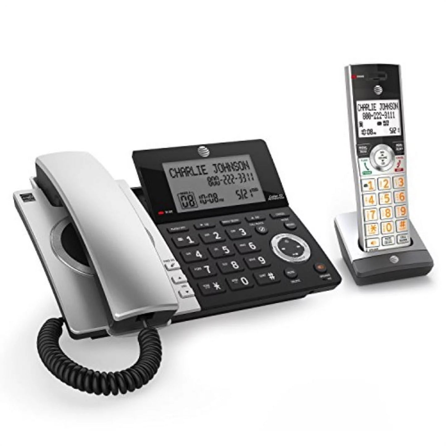 AT&T CL84107 DECT 6.0 Expandable Corded/Cordless Phone with Sizemart Call Blocker, Black/Sizeilver with 1 Handset