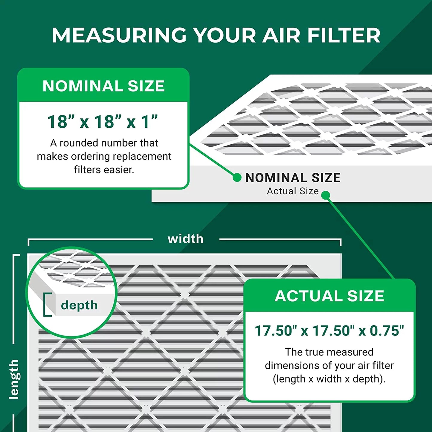 Filterbuy 18x18x1 MERV 13 Pleated HVAC AC Furnace Air Filters (2-Pack)