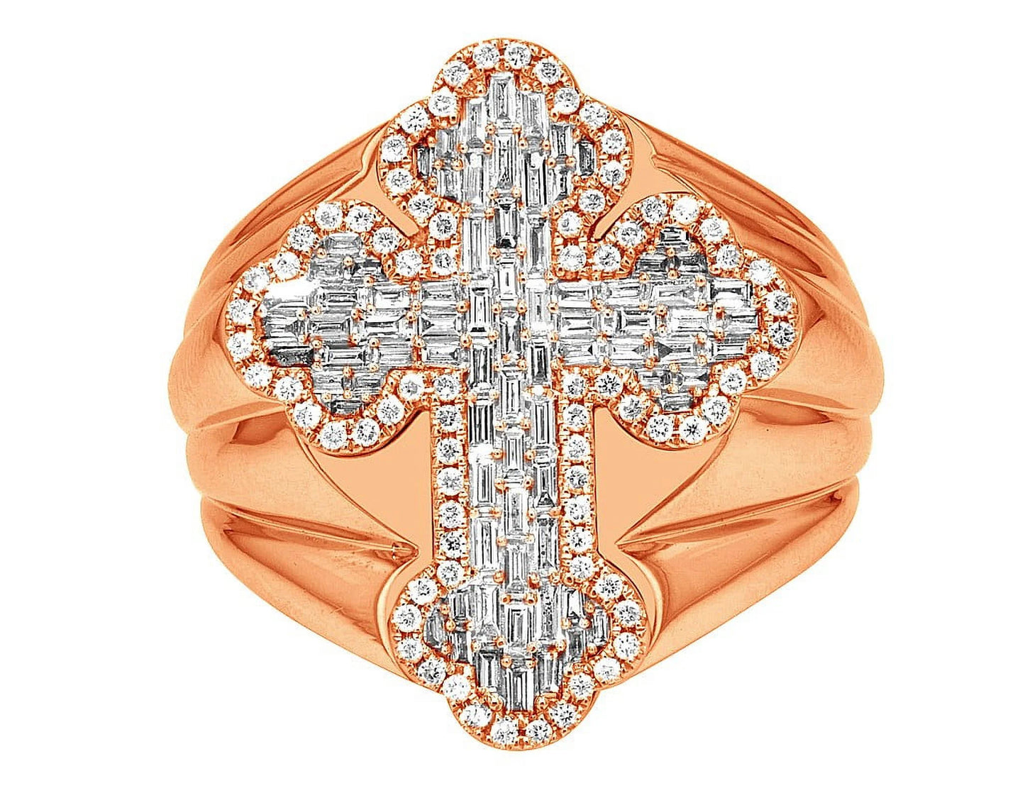 Baguette Cross 1.05 CT Diamond Pinky Ring Gold       25MM      Size10