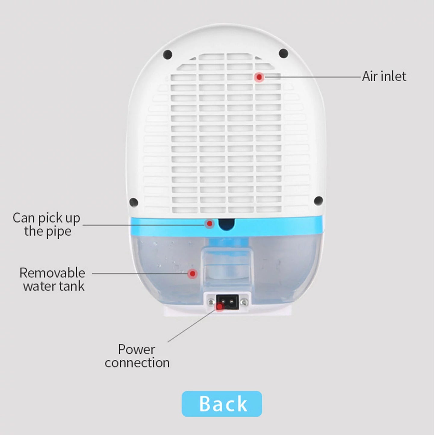 Fichiouy 500ml Mini Dehumidifier Air Dryer Portable Mute Moisture Absorber with Remote Control Home Ivory