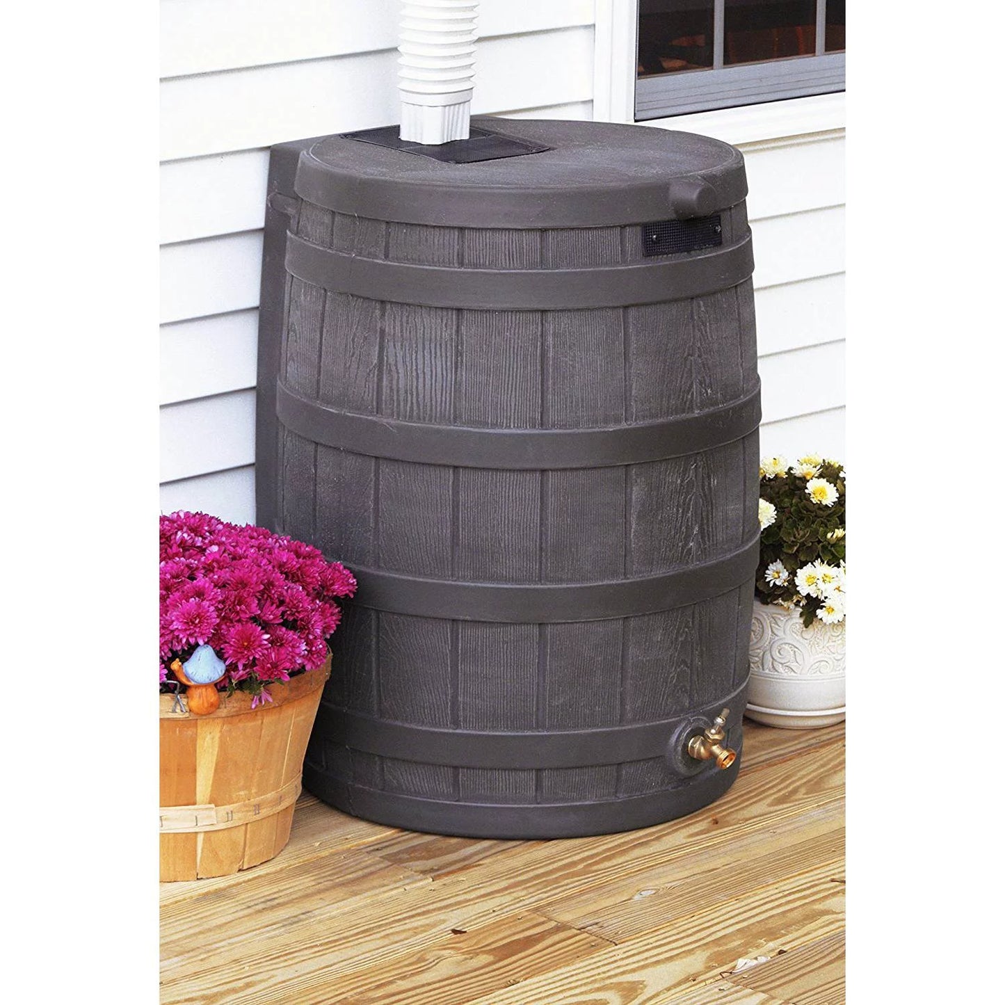 Good Ideas Rain Wizard 50 Gallon Rain Barrel Water Collector, Oak (2 Pack)