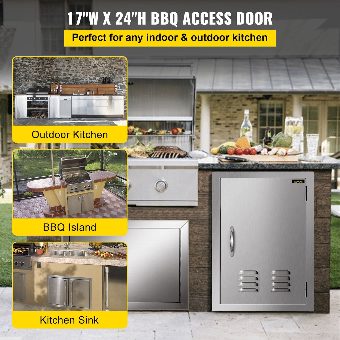 BBQ Access Door 17x24 inch Sizetainless Sizeteel Sizeingle Vertical Island Door with Vents for Sizetorage