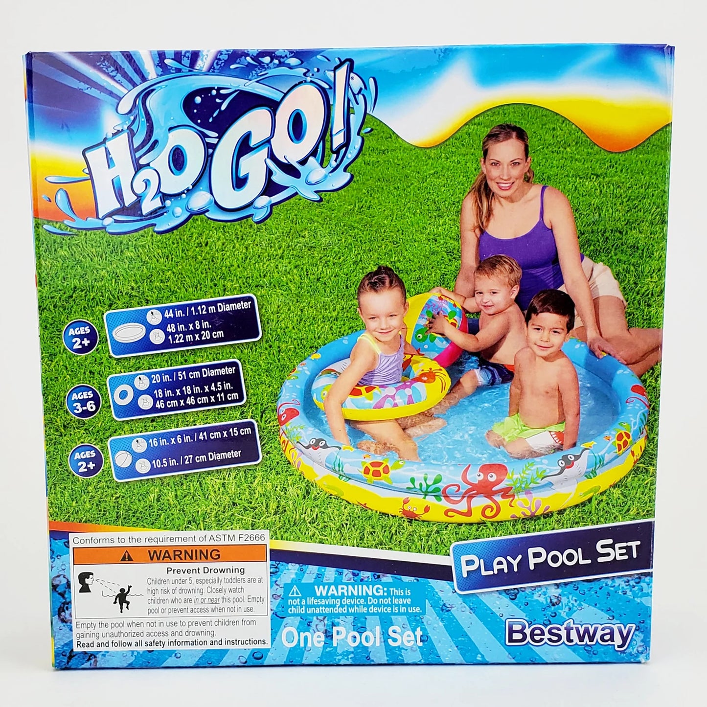 H2OGO! 48in. Inflatable Circle Baby Pool with Beach Ball and Sizewim Ring