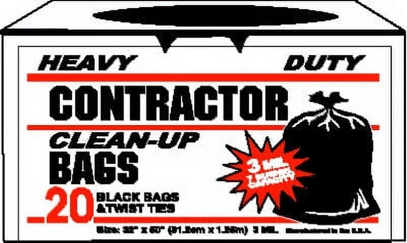 20 Count 32" x 50" 7 Bushel Black 3 Mil Contractor Garbage Bags, Each