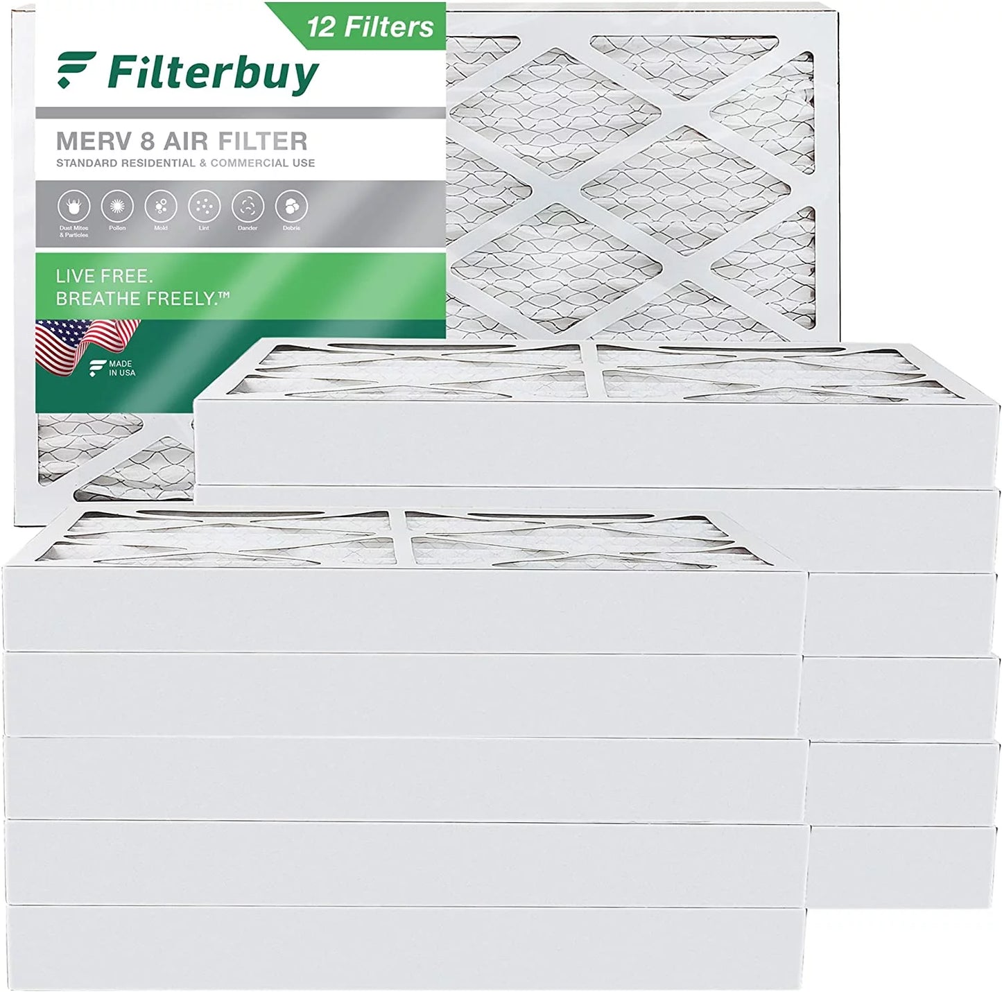 Filterbuy 16x25x4 MERV 8 Pleated HVAC AC Furnace Air Filters (12-Pack)