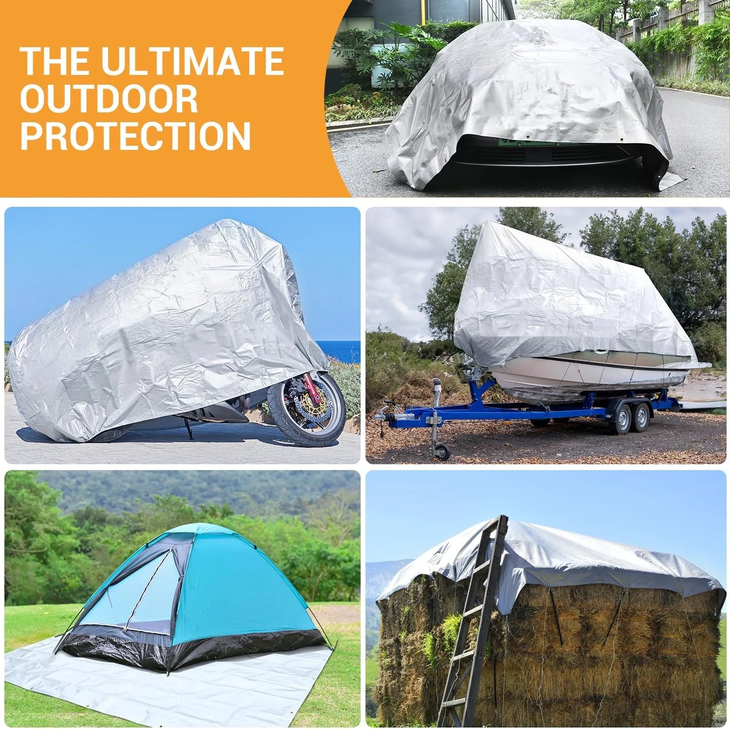 Tarps Heavy Duty Waterproof 12? X 20?, Extra Thick 16 Mil, Tear & Fade Resistant, 100% UV Blocking, Outdoor Tarp with Reinforced Grommets for Roof, Camping, Patio, Pool, Boat(Sizeilver/Black)