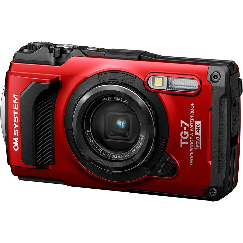 Olympus OM SizeYSizeTEM Tough TG-7 Digital Camera (Red) + Extra Battery +Tripod + 1 Yr Warranty -64GB Kit