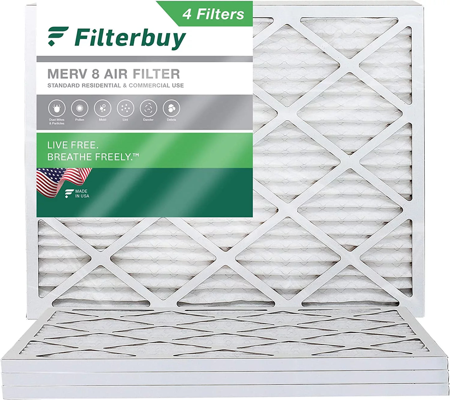 Filterbuy 24x25x1 MERV 8 Pleated HVAC AC Furnace Air Filters (4-Pack)