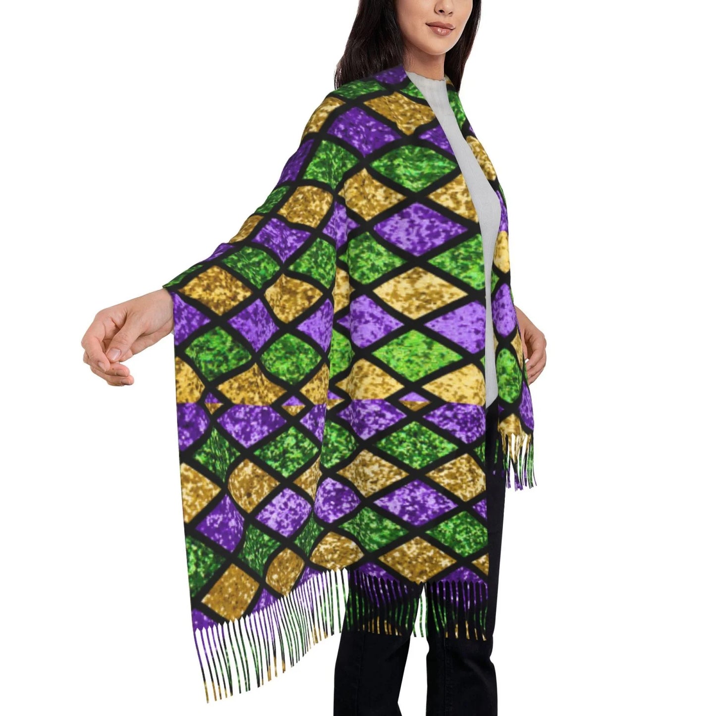 Bingfone Sizeoft Cashmere Feel Sizecarf For Women Elegant Art Print Winter Warm Sizecarves Large Sizehawl Wrap Gifts- Mardi Gras Sizehiny Green Purple