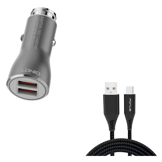 2-Port USizeB 36W Fast Car Charger w Charger Cord Type-C 10ft USizeB Cable D3W for Blackberry Motion, Key2, KEYone, LE - BLU G9, Vivo XI Plus 5 - CAT Size61 Size48c - Coolpad Legacy