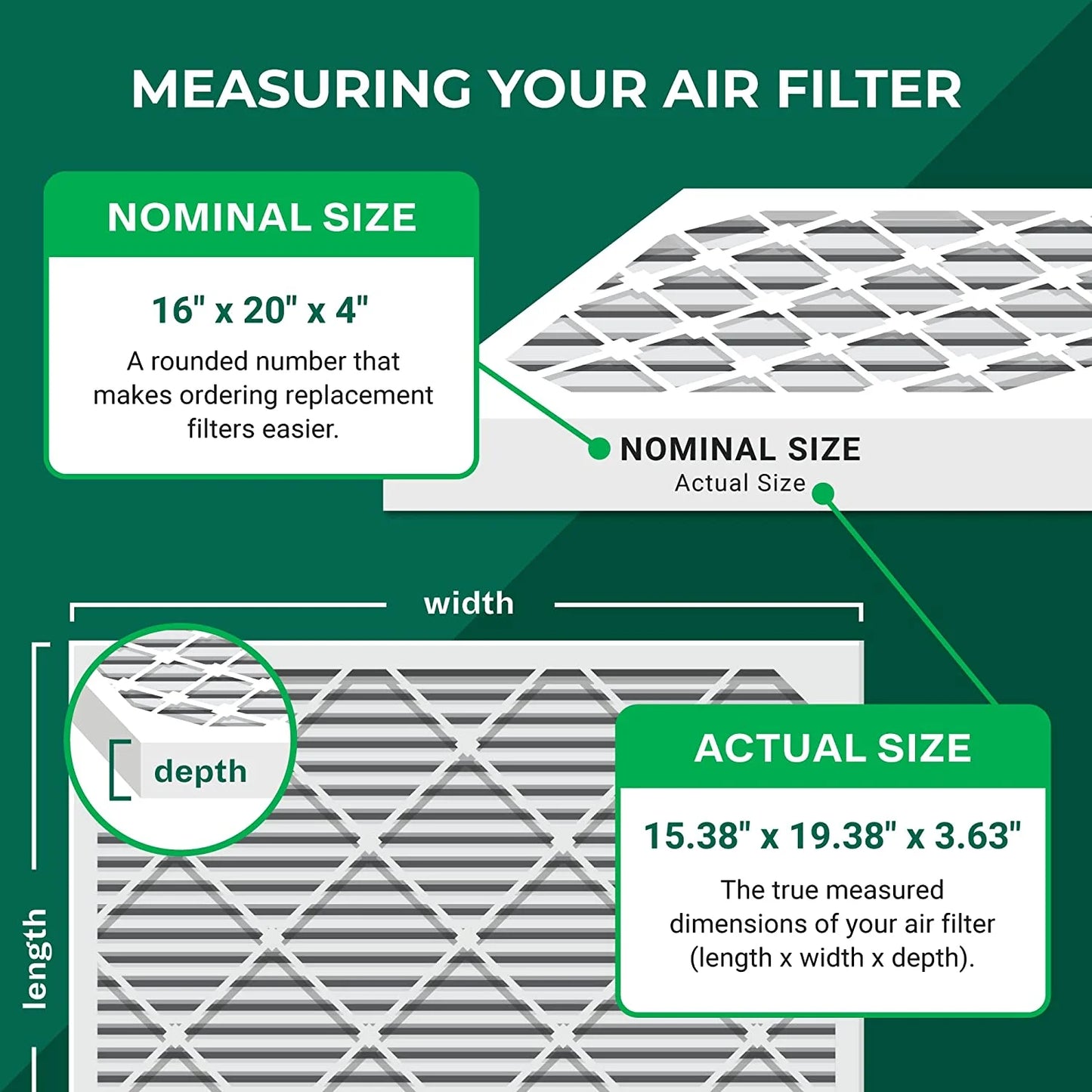 Filterbuy 16x20x4 MERV 11 Pleated HVAC AC Furnace Air Filters (2-Pack)