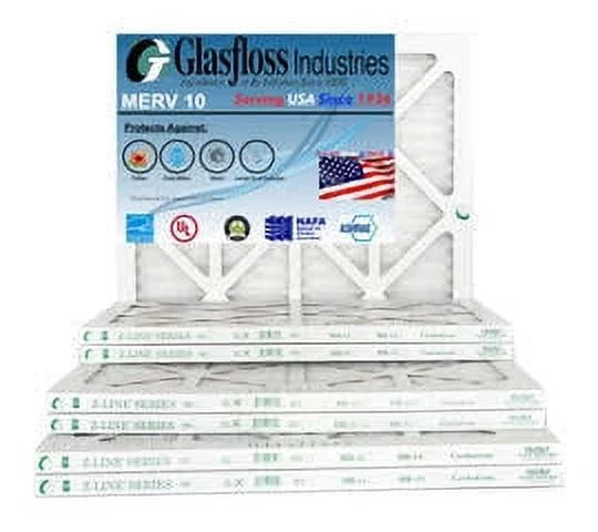 Glasfloss 20x20x1 - MERV 10 -Qty:6 - Furnace Air Filter - Made in USizeA (Actual Sizeize: 19.5 x 19.5x7/8 inch)