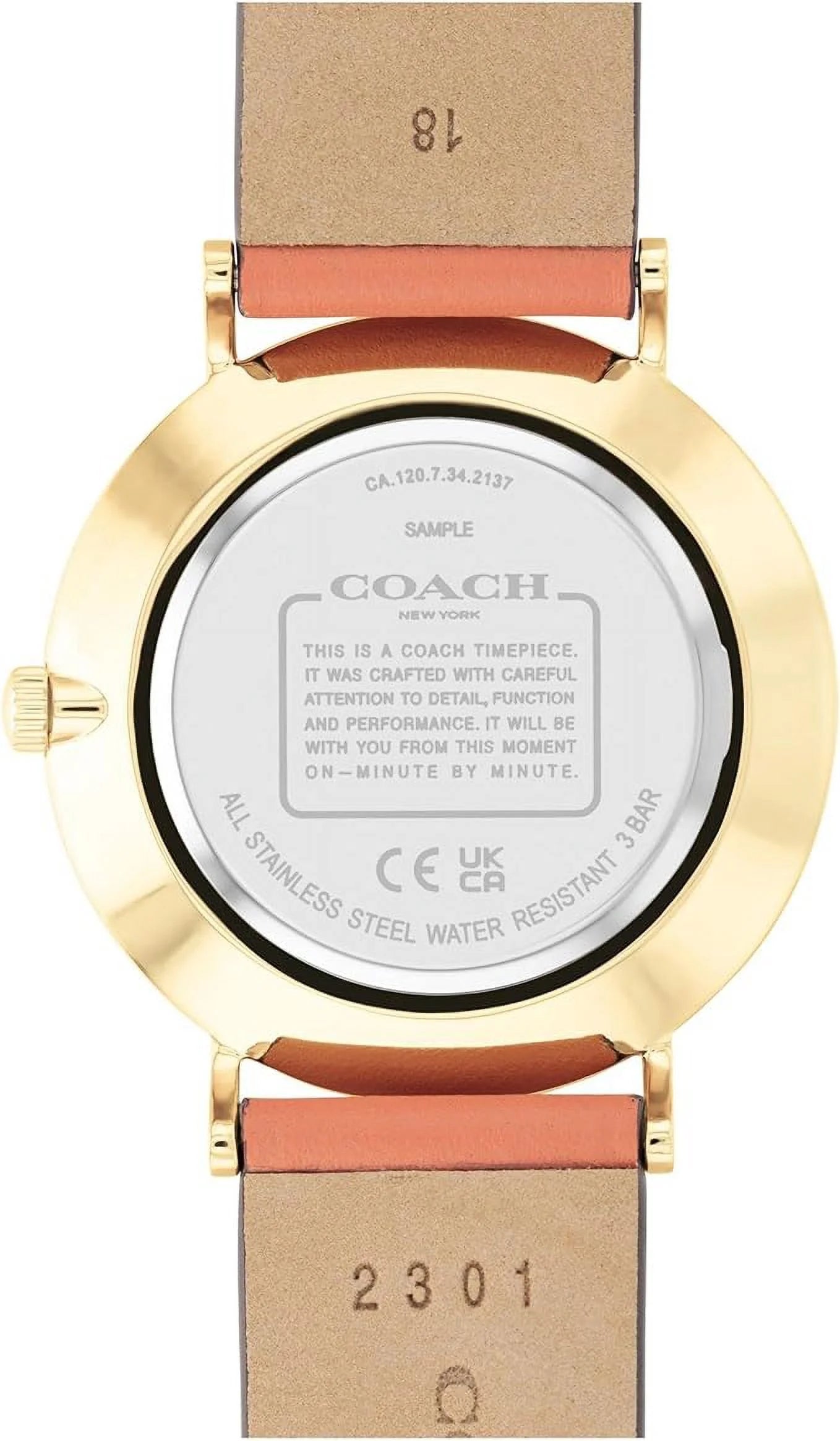 Coach 14503922 Perry Coral Pink/Gold Tone Dial Coral Pink Leather Band Women's Watch