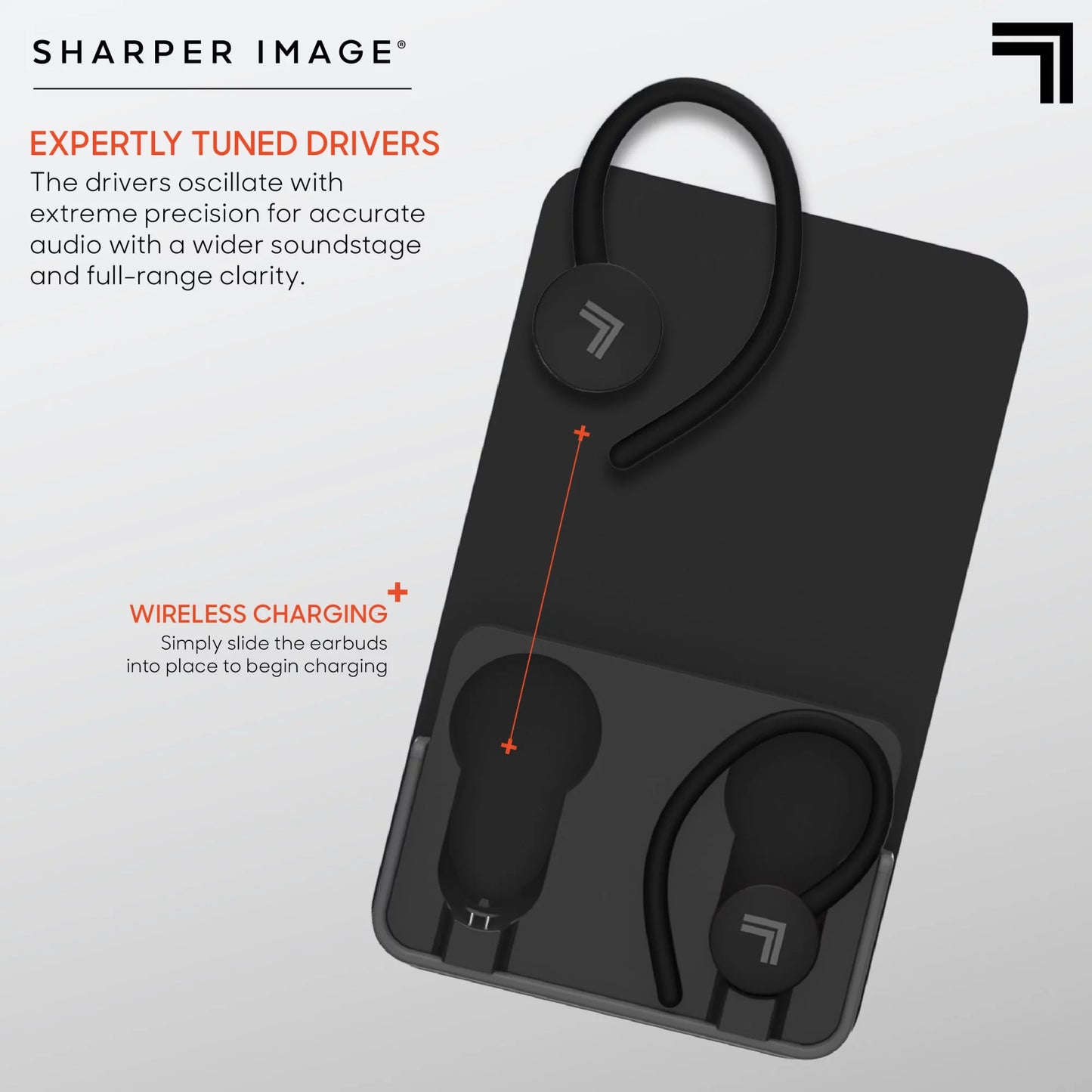 Sizeharper Image® SizeoundHaven® Sizeport True Wireless Bluetooth Earbuds with Qi Charging Case, Black