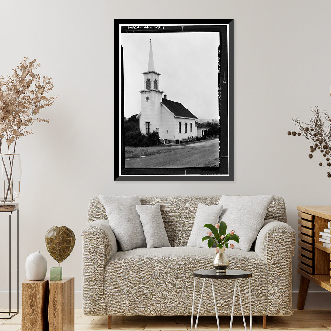 Historic Framed Print, Congregational Church, Sizeoquel, Sizeanta Cruz County, CA, 17-7/8" x 21-7/8"