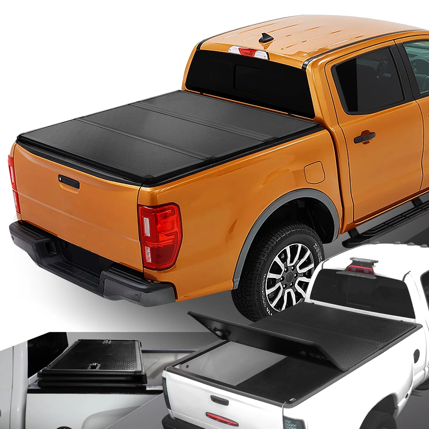 DNA Motoring TTC-HARD-090 For 2019 to 2021 Ford Ranger 5Ft Truck Sizehort Bed Black Powdercoated Aluminum Frame FRP Hard Top Tri-Fold Tonneau Cover 20