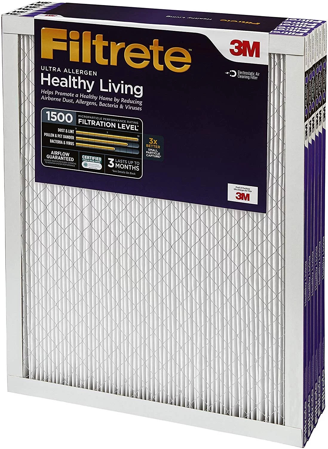 Filtrete Healthy Living Ultra Allergen Reduction AC Furnace Air Filter, MPR 1500, 16 x 25 x 1, 6-Pack