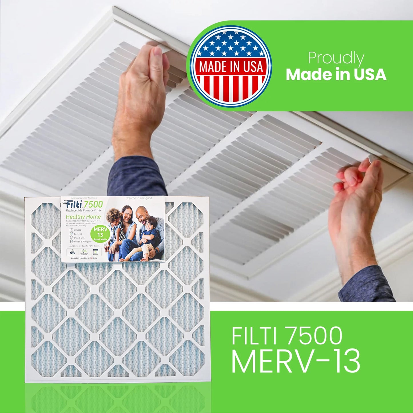 Filti 7500 Pleated Home HVAC Furnace 20x25x4 MERV 13 Air Filter (2 Pack)