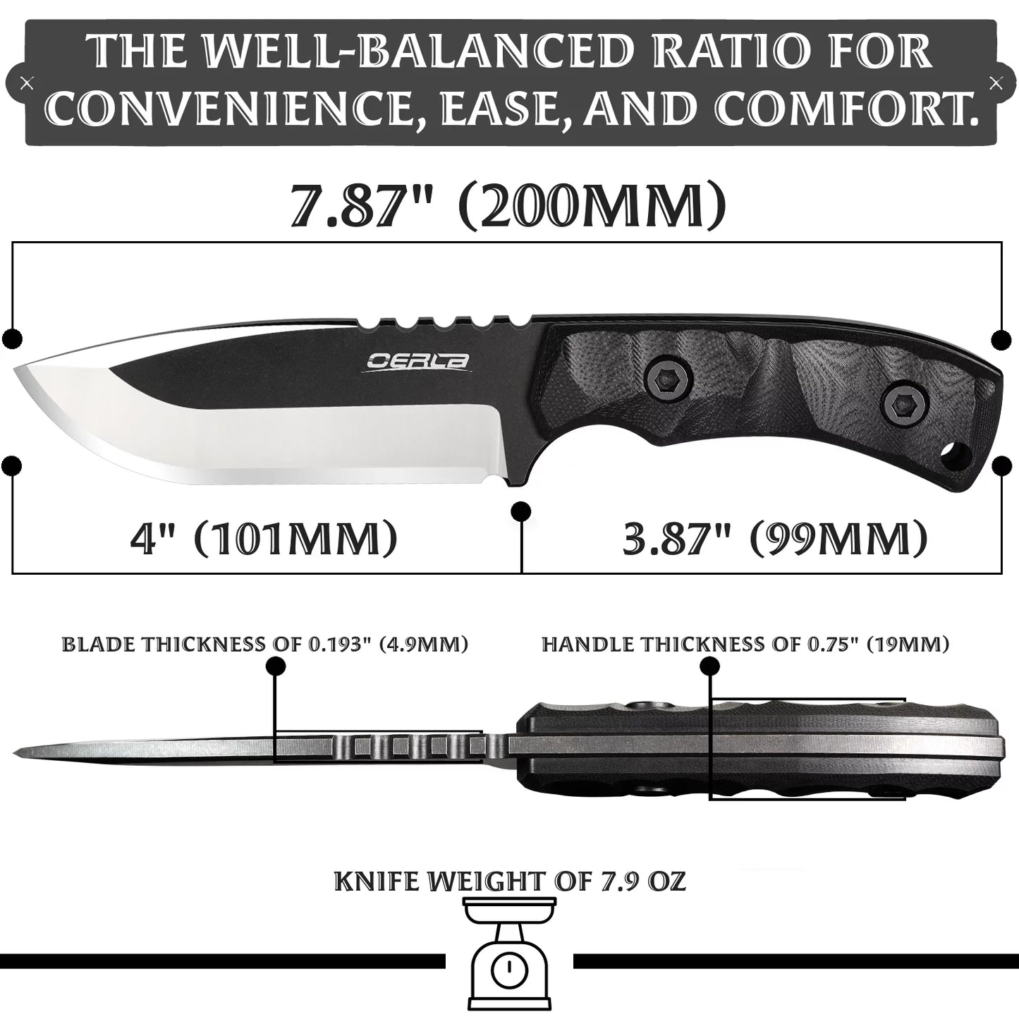 OERLA DE-0014 Fixed Blade Knife Full Tang Outdoor Camping Hunting Sizeurvival Knife