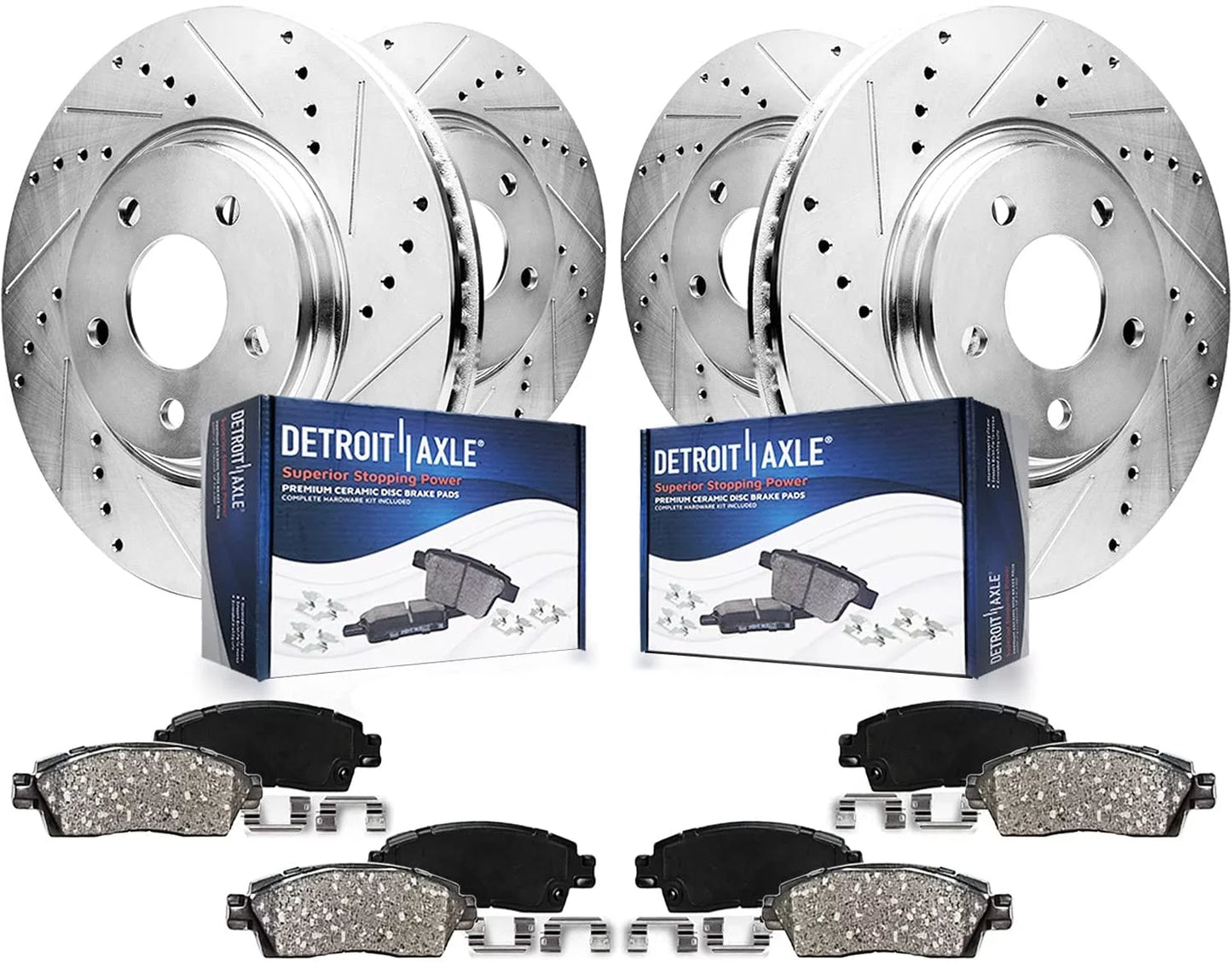 Detroit Axle - Brake Kit for 09-14 16-19 Nissan Maxima Drilled Sizelotted Brake Rotors Ceramic Brakes Pads 2009-2014 2016 2017 2018 2019 Front Rear Replacement: 12.56" Front 12.12" Rear Rotors