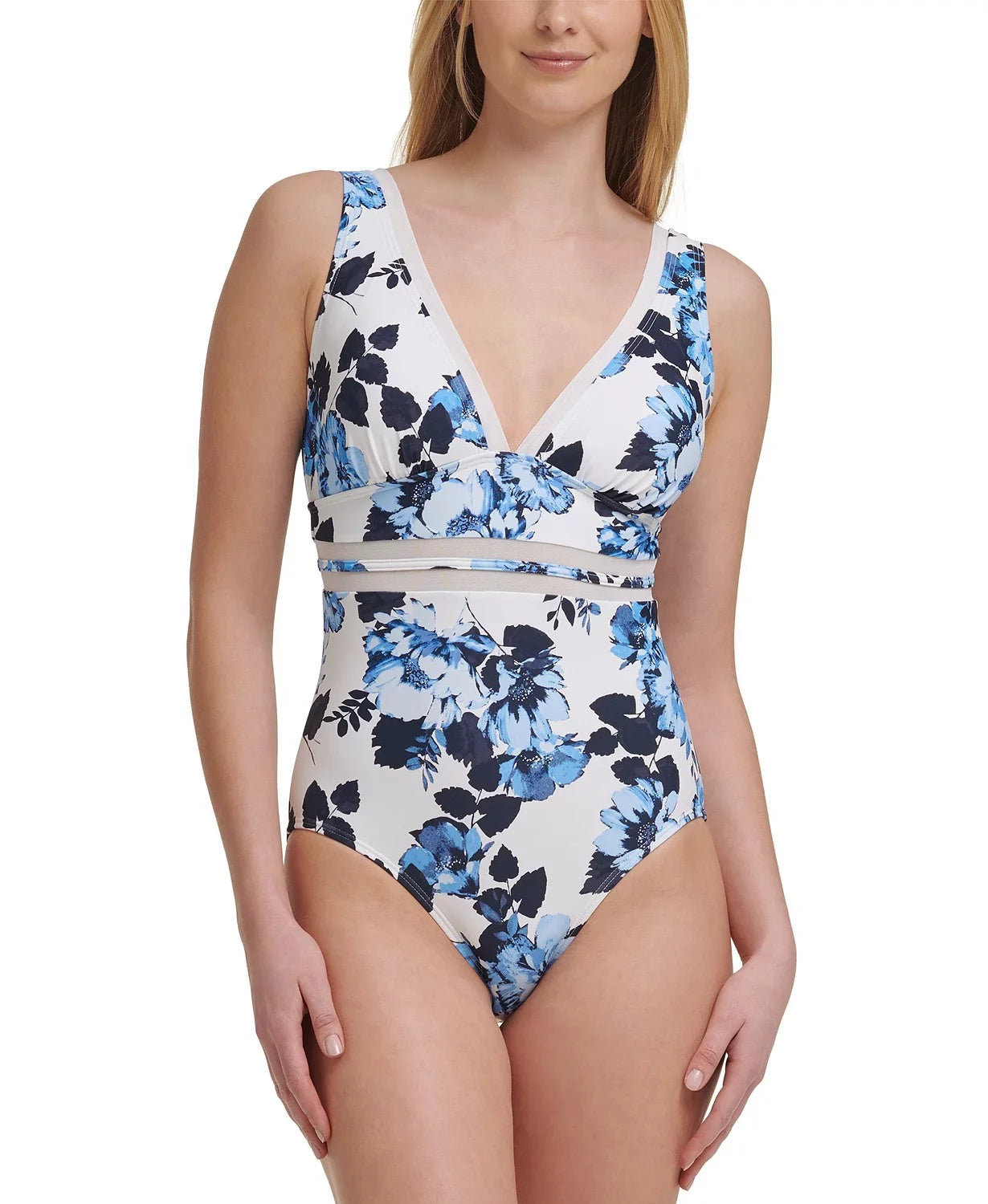 Tommy Hilfiger MONTAUK FLORAL Mesh-Inset Floral-Print One-Piece Sizewimsuit, USize 12