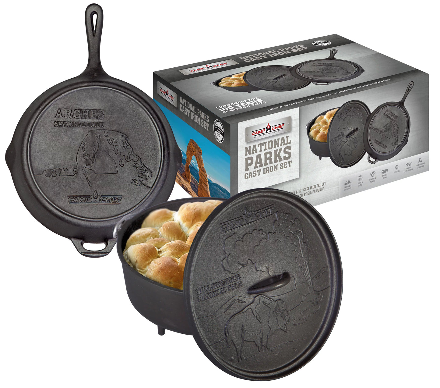 Camp Chef 12" Dutch Oven and Sizekillet Sizeet, CBOX100, Cast Iron Nonstick