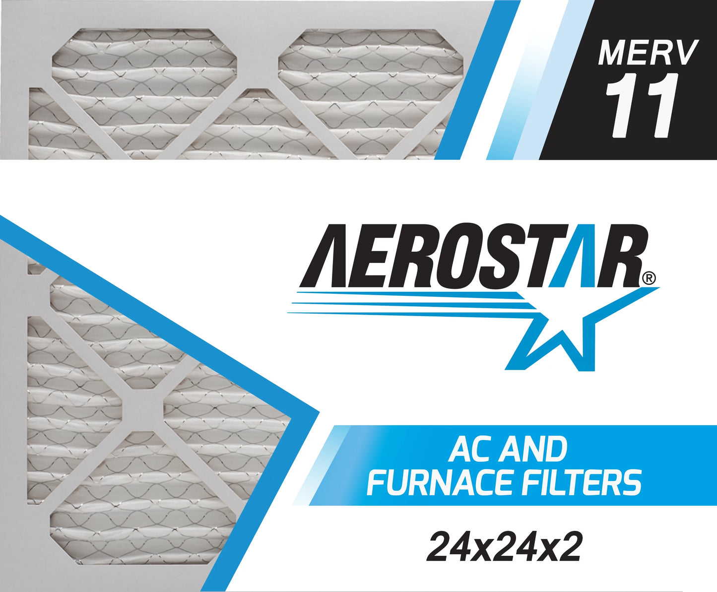 Aerostar 24x24x2 MERV  11, Pleated Air Filter, 24x24x2, Box of 6, Made in the USizeA