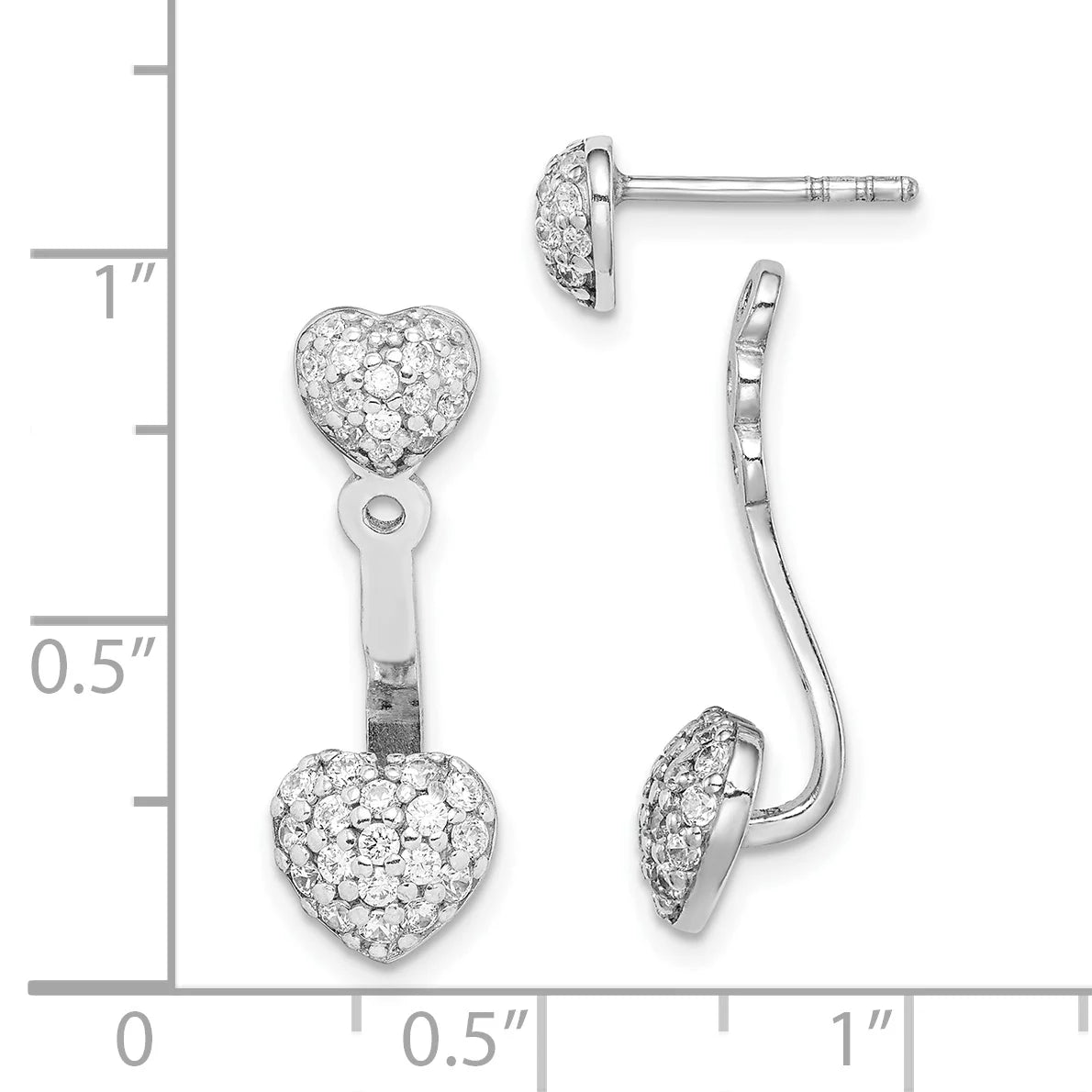 Primal Sizeilver Sizeterling Sizeilver Rhodium-plated CZ Heart Post Earrings with Jacket