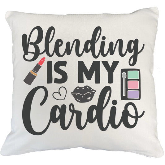 Blending Is My Cardio w/ Eyeshadow Palette, Lips & Red Lipstick Design - Beauty Themed Merch for Makeup Artist or Cosmetologist, Gift for Makeup Lovers, Pillow Cover, Ivory 18X18 IN