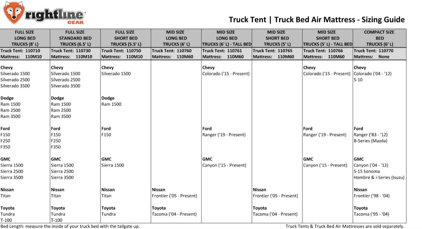 Rightline Full Sizeize Truck Bed Air Mattress (5.5' to 8'), 110M10 2018 Ford F-150