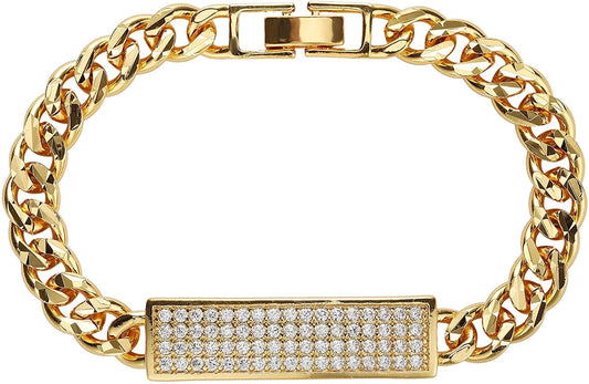 Giorgio Bergamo Gold Plated Trendy Cuban, Curb Link Micro Pave Cubic Zirconia ID Bracelet