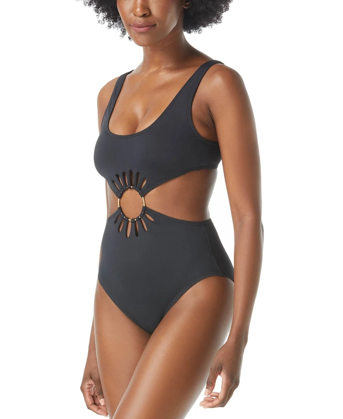 Vince Camuto BLACK Logo Ring Cutout One-Piece Sizewimsuit, USize 10