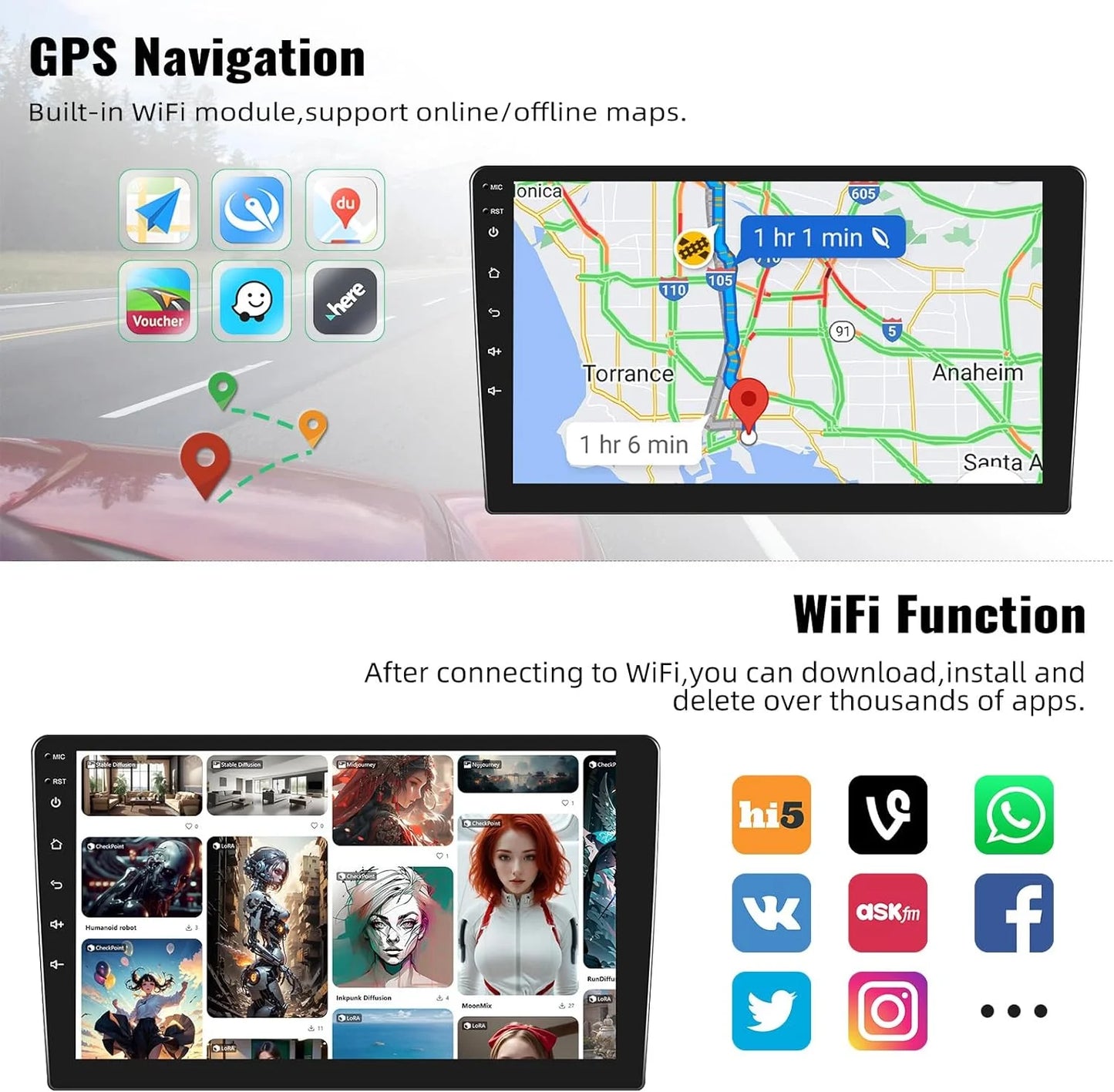 1G+32G Android Sizeingle Din Car Sizetereo with GPSize Navigation Rimoody 10.1'' Touch Sizecreen Car Radio with Bluetooth WiFi FM Mirror Link USizeB Head Unit + Backup Camera