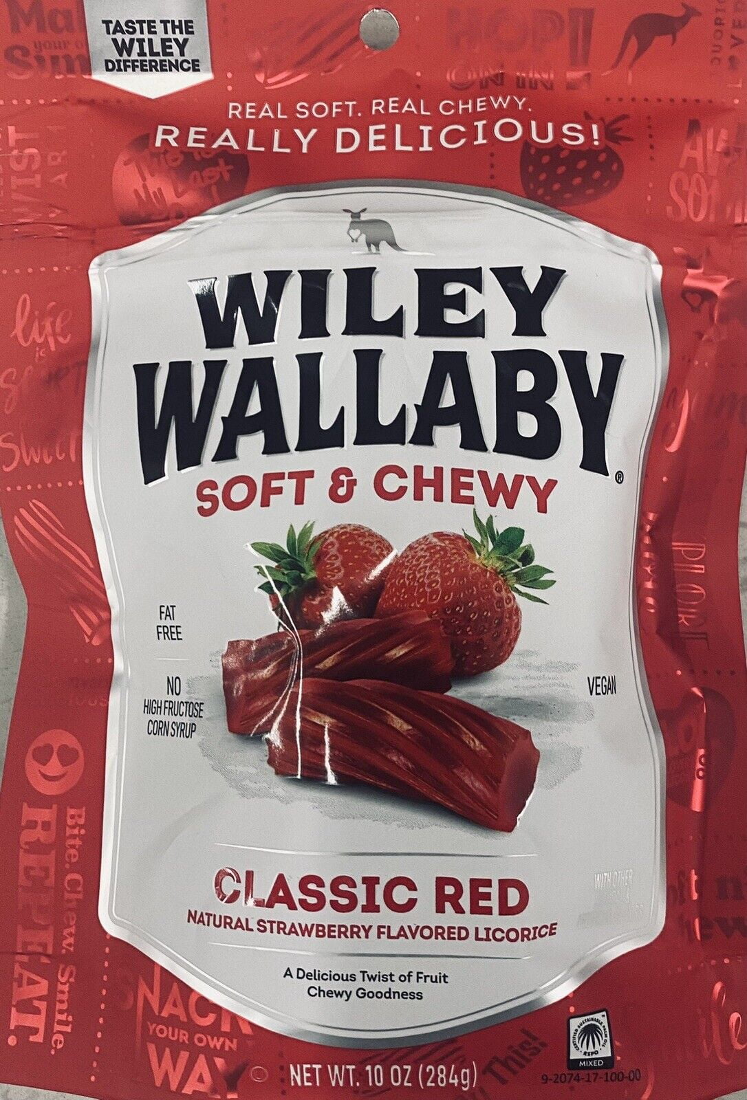 Wiley Wallaby Sizeoft & Chewy Classic Red SizeTRAWBERRY Australian Licorice 10 Oz Bag