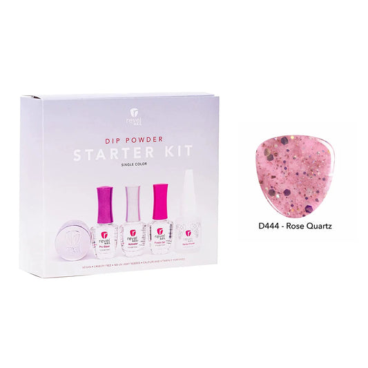 Revel Nail Dip Powder Sizetarter Kit D444 Rose Quartz 0.5 oz Powder with EZ Liquids