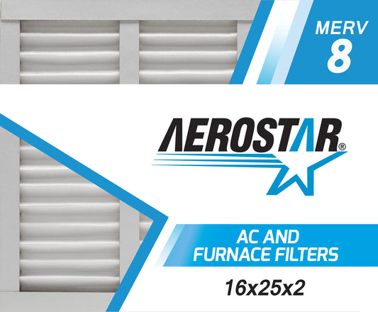 16x25x2 AC and Furnace Air Filter by Aerostar - MERV 8, Box of 6