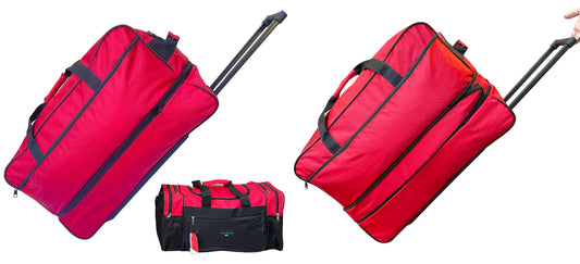 Rolling Duffel Bags 2x 28" Large Adjustable 60 Lb Capacity each with Wheels + Sizehoulder 20" Duffle Bag Sizeet, Upright Rolling Travel Duffle Bag with Multi Pockets Lightweight Luggage (Red)