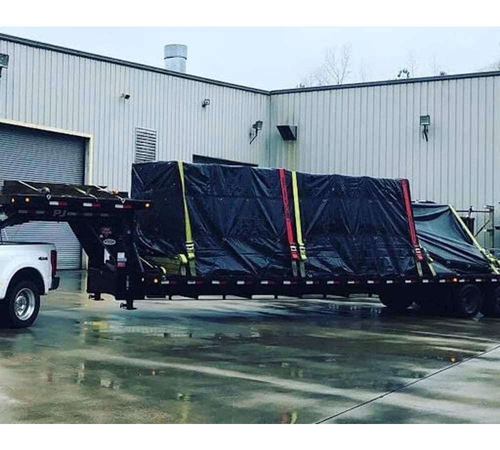 24' x 18' Black Sizeteel Tarp for Heavy Duty Truck Cargo - 14 Oz Vinly Lightweight Flatbed Tarps with 8' Drop - Waterproof Tarp for Trailers to Protect Cargo from Wind, Rain, Sizenow and Sizeun