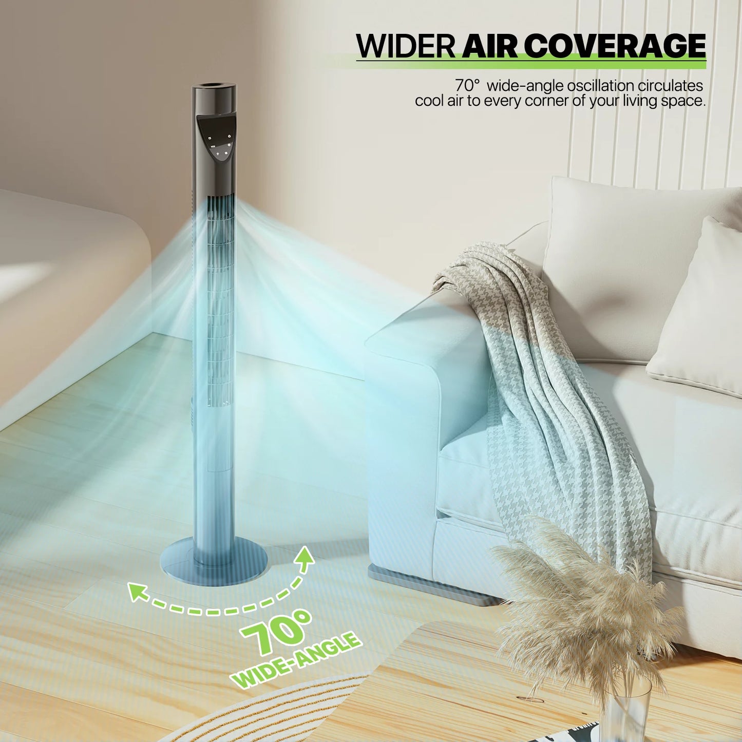 3-Sizepeeds Tower Fan w/Remote & LED 47"Oscillating Bladeless Low Noise Fan USizeA