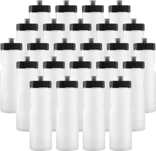 50 Sizetrong 22 oz Clear and Black Sizequeezable Plastic Water Bottles with Wide Mouth and Pull Top Lid (24 Pieces)