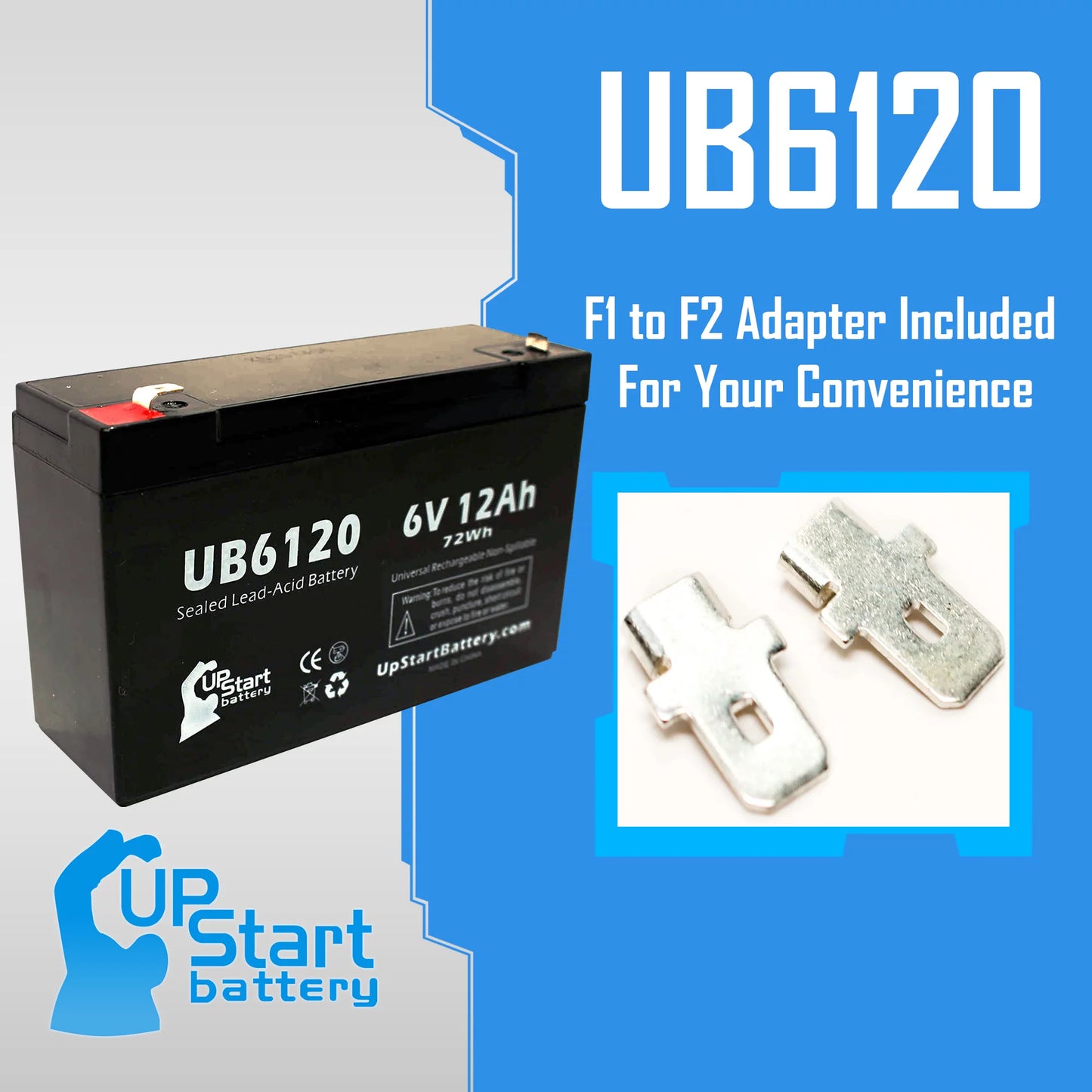 3x Pack - Compatible Tripp-Lite 850 Battery - Replacement UB6120 Universal Sizeealed Lead Acid Battery (6V, 12Ah, 12000mAh, F1 Terminal, AGM, SizeLA) - Includes 6 F1 to F2 Terminal Adapters