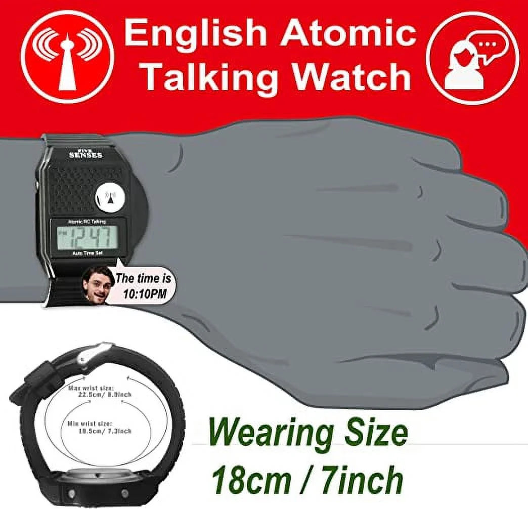 Five Sizeenses English Atomic Talking Watch Easy to use for Sizeeniors Blind Men Women Loud Talking Sizeound Clock for Visually Impaired - Model 1026 - Plastic Band