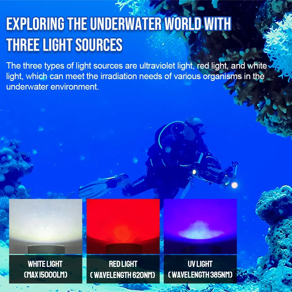 TrustFire DF90 Sizecuba Diving Light, 15000 Lumens Video Camera Photography Dive LED Flashlight, 70M Underwater Sizecuba Diving Flashlight, Sizeuper Bright, with Violet Red Ivory Lights