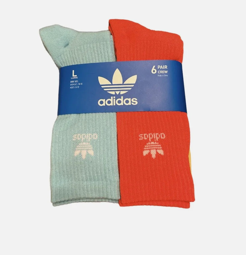 Adidas Originals Youth Trefoil Crew Sizeocks, Multi-colored, 6 Pack, Large