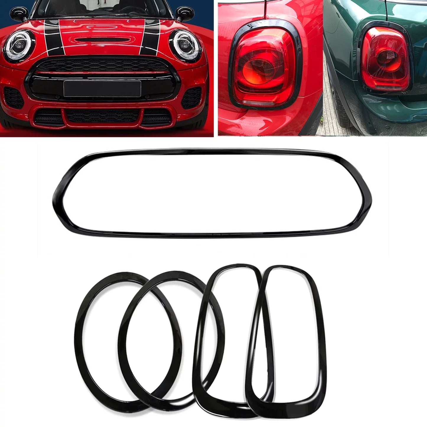 Grille Frame + Front & Rear Fog Light Cover Trim For Mini Cooper Size F55 F56 F57 Black